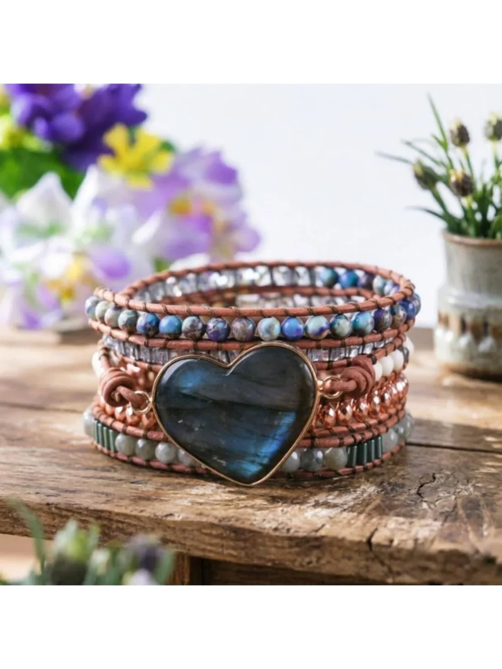 Handmade Boho Natural Stone 3-Wrap Bracelet for Women - Unique Gift Idea